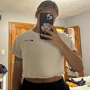 Champion crop top with logo on arm sleeve